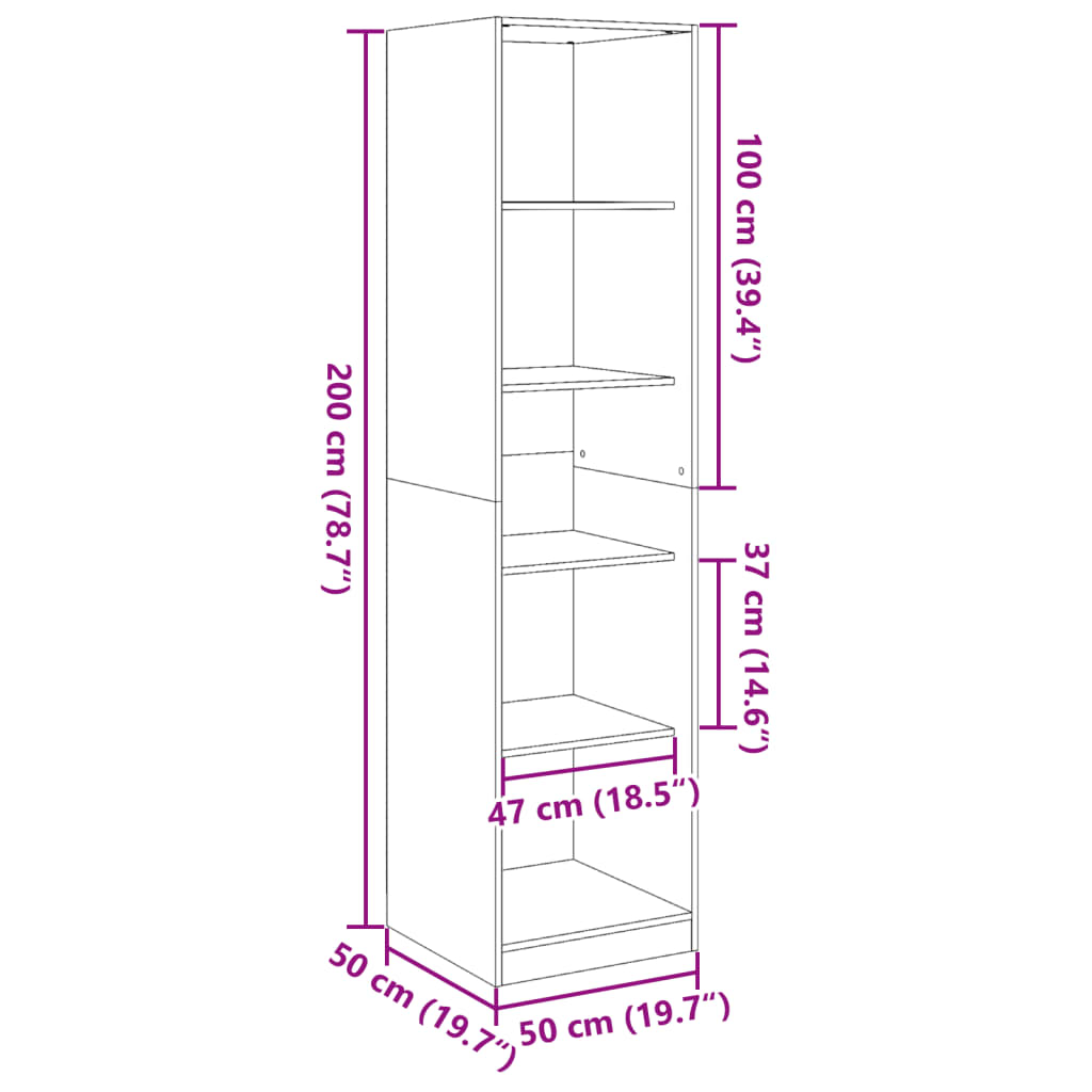 Wardrobe, smoky oak, 50x50x200 cm, engineered wood