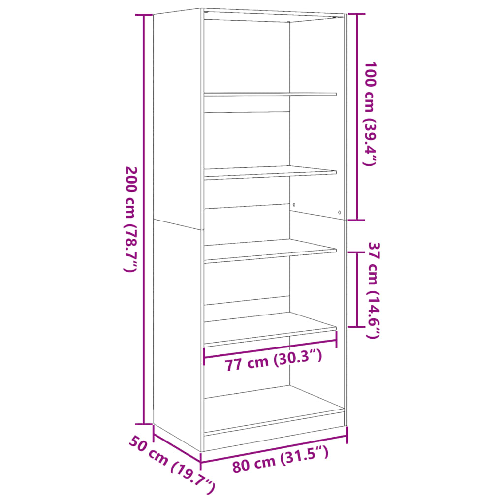 Wardrobe, handcrafted oak, 80x50x200 cm, processed wood