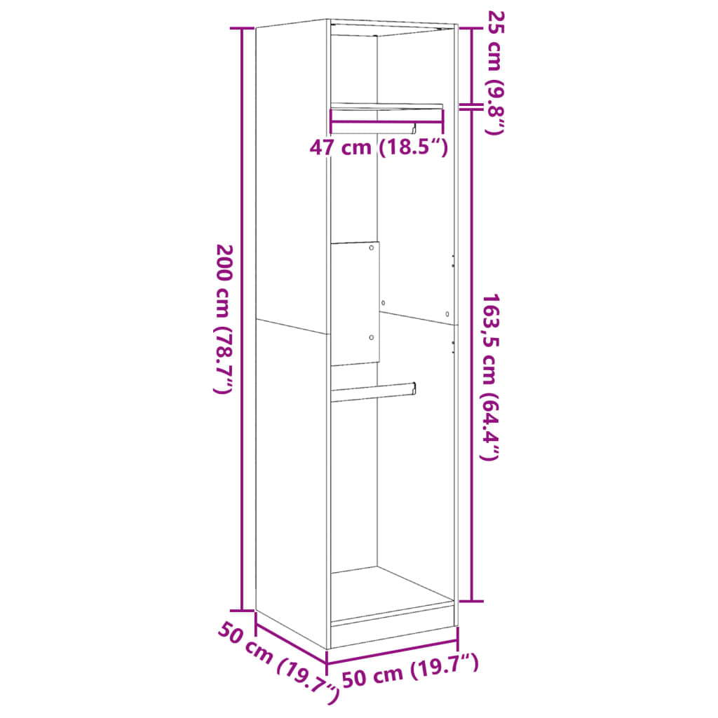 Wardrobe, smoky oak, 50x50x200 cm, engineered wood