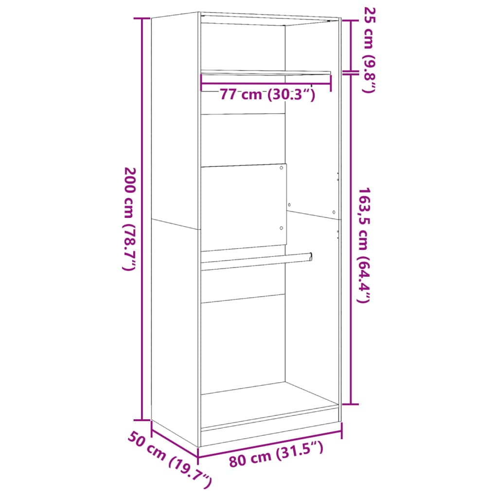 Wardrobe, smoky oak, 80x50x200 cm, processed wood