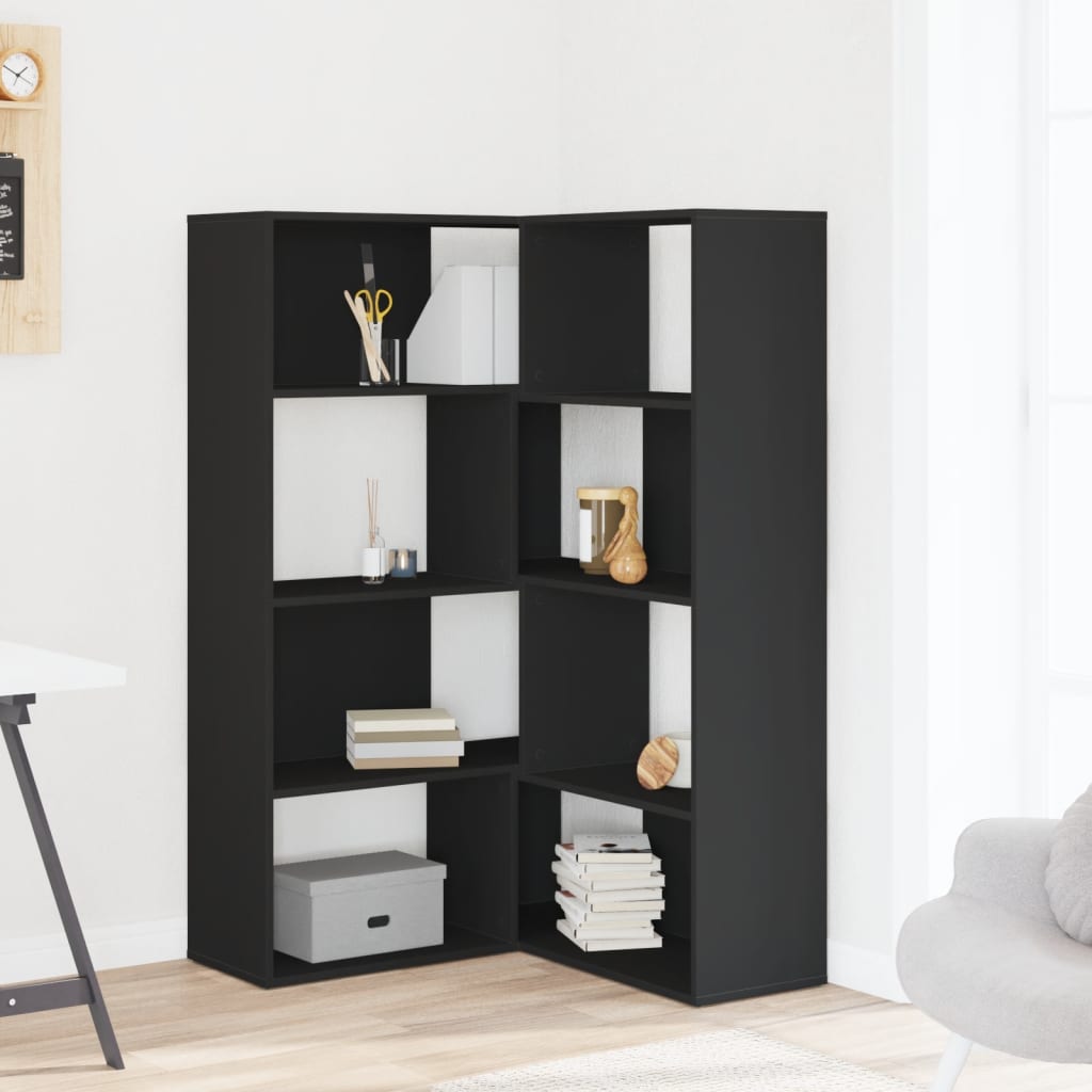 Bibliotecă 4 niveluri, negru, 85x85x140 cm, lemn prelucrat