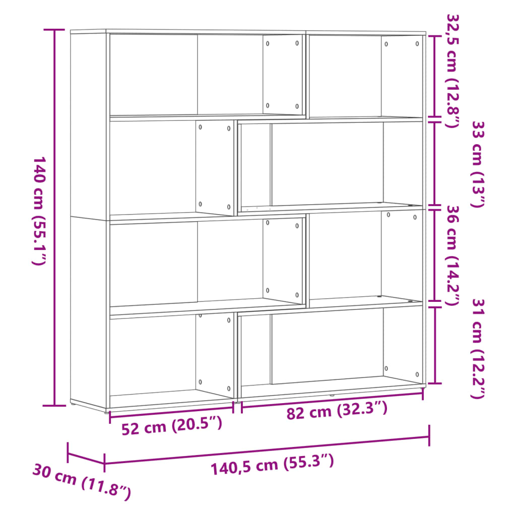 4-tier bookcase concrete gray 85x85x140 cm processed wood