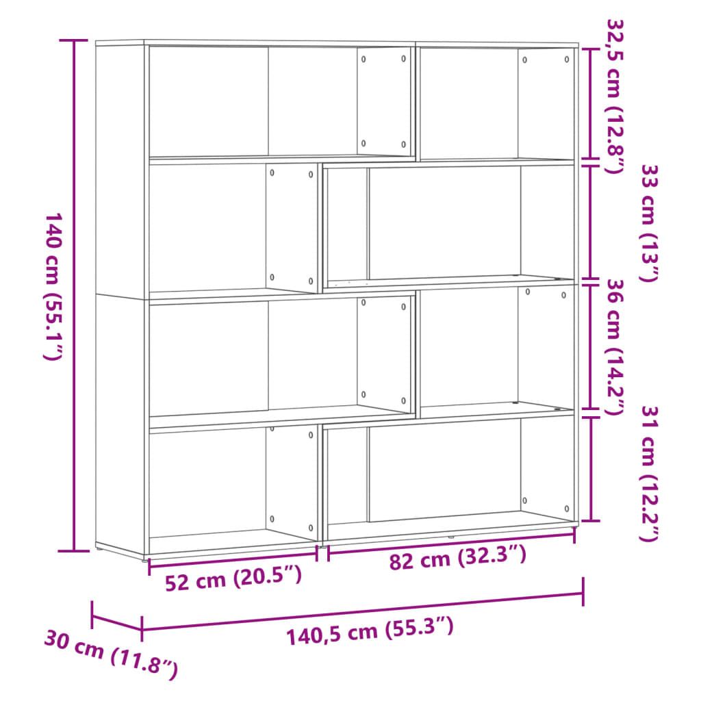 4-tier bookcase smoky oak 85x85x140cm processed wood