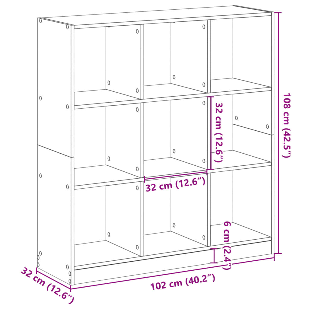 Bookcase, sonoma grey, 102x32x108 cm, engineered wood