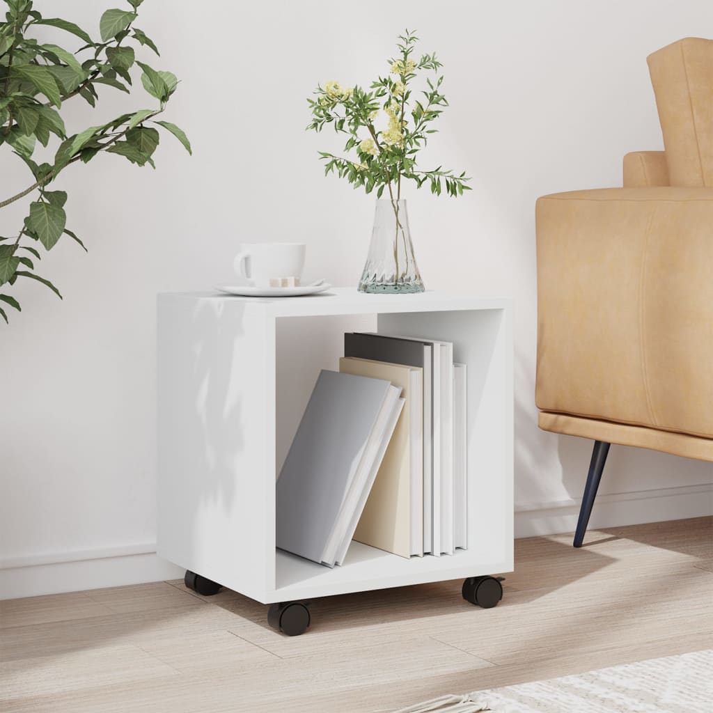 Cabinet with wheels, white, 37x33x42.5 cm, processed wood