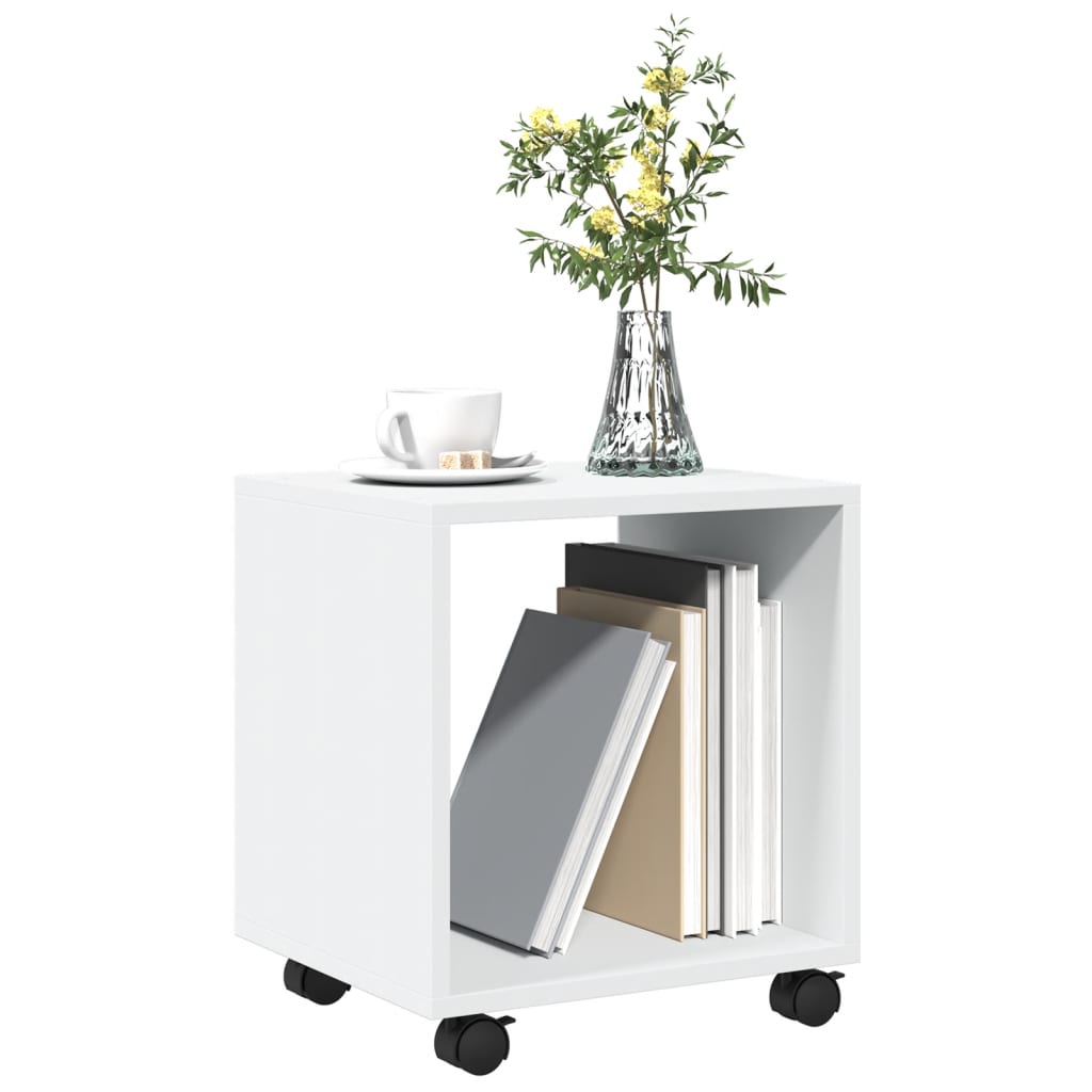 Cabinet with wheels, white, 37x33x42.5 cm, processed wood