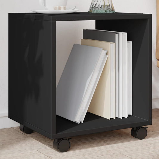 Cabinet with wheels, black, 37x33x42.5 cm, processed wood