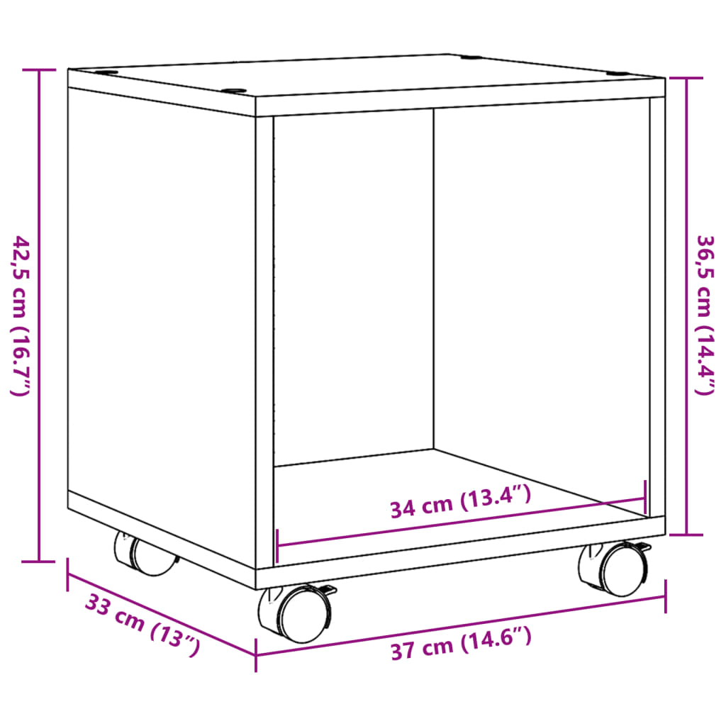 Wardrobe with wheels, smoked oak, 37x33x42.5 cm, processed wood