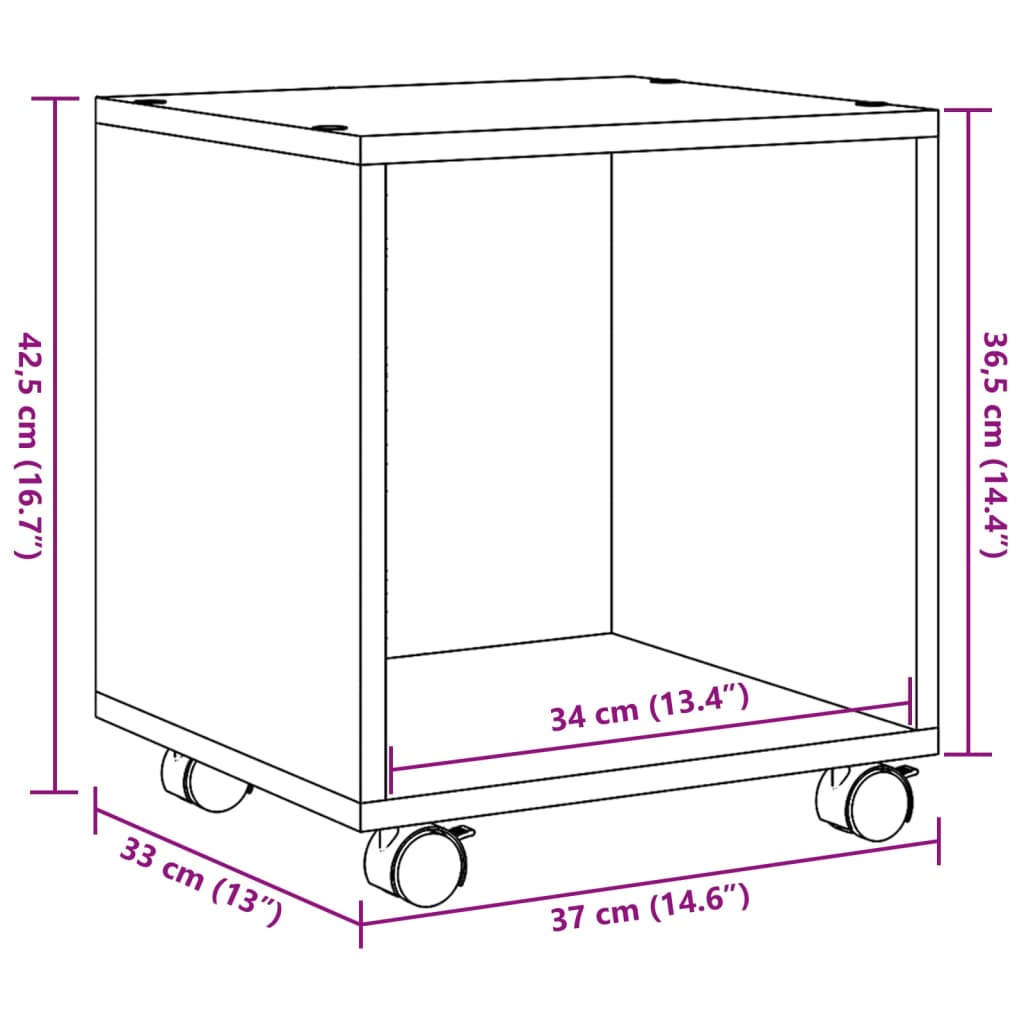 Wardrobe with wheels, sonoma grey, 37x33x42.5 cm, processed wood