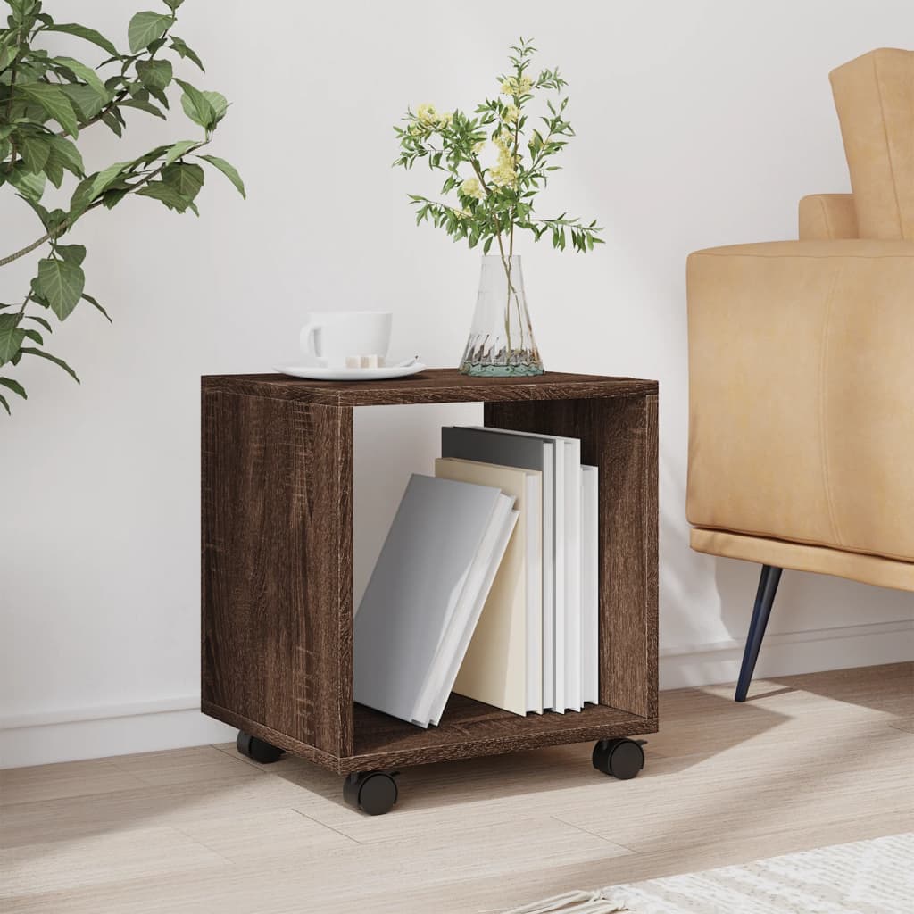 Cabinet with wheels, brown oak, 37x33x42.5 cm, processed wood