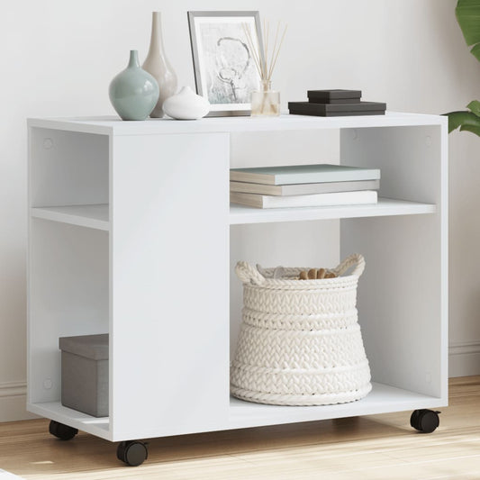 Side table with wheels, white/brown, 70x35x60 cm, processed wood