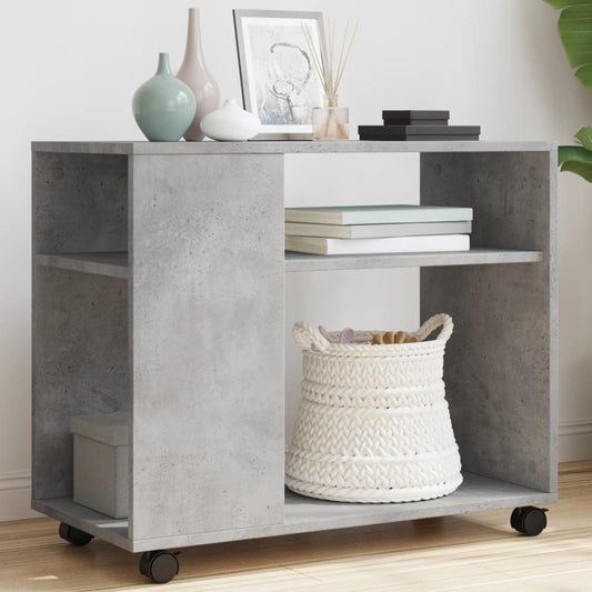 Side table with wheels, concrete grey, 70x35x60 cm, processed wood