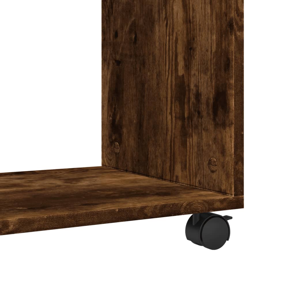 Side table with wheels smoky oak 70x35x60 cm composite wood