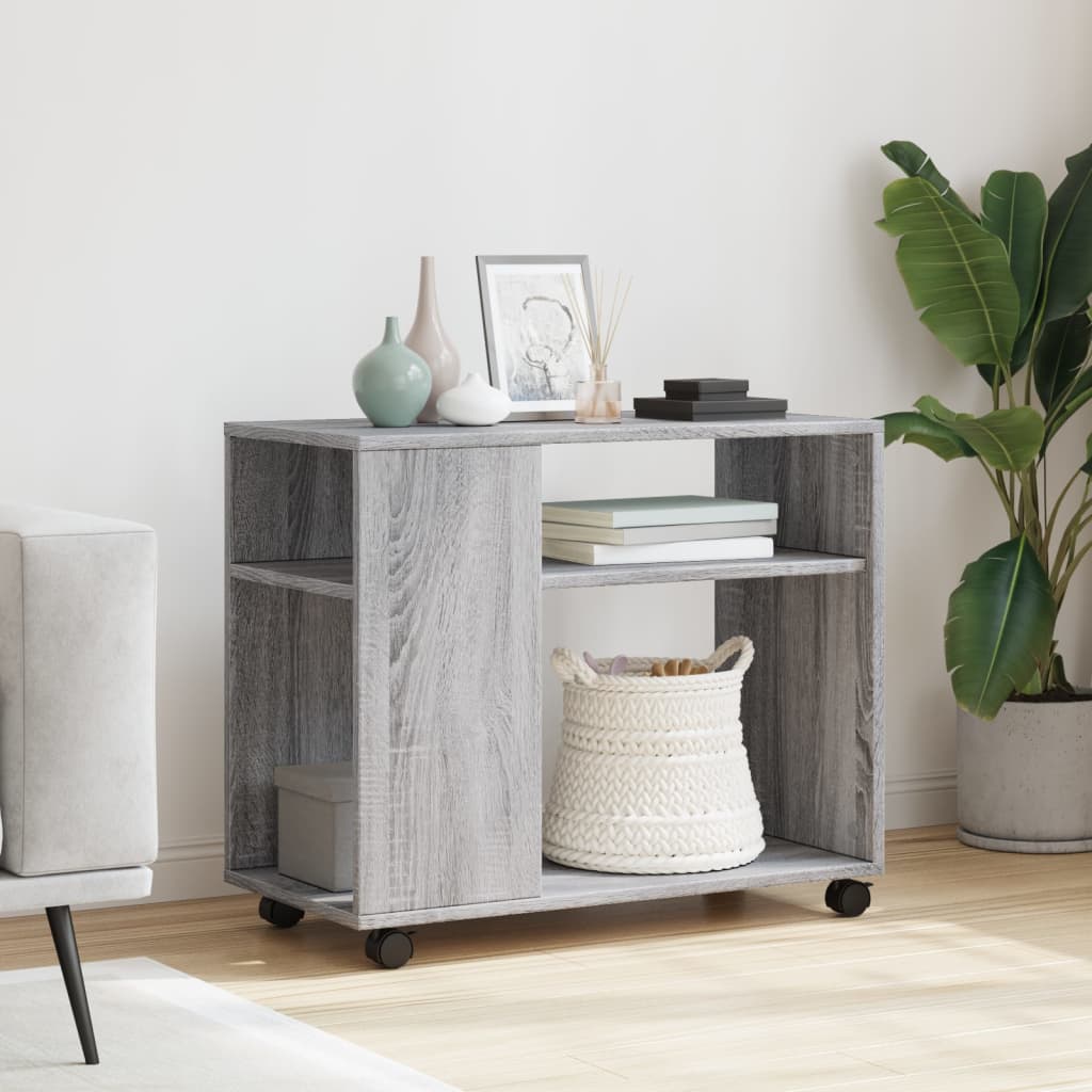 Side table with wheels, sonoma grey 70x35x60 cm engineered wood