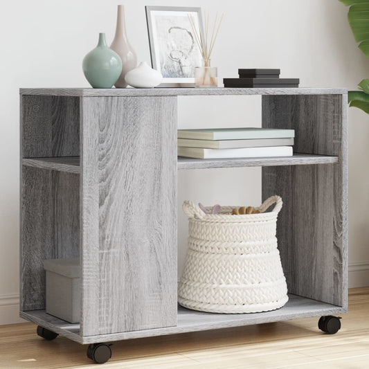 Side table with wheels, sonoma grey 70x35x60 cm engineered wood