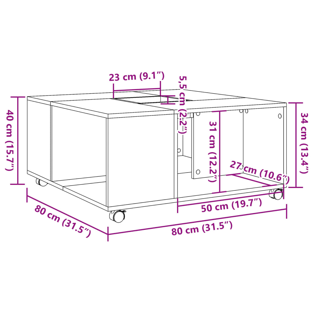 Coffee table, sonoma grey, 80x80x40 cm, composite wood