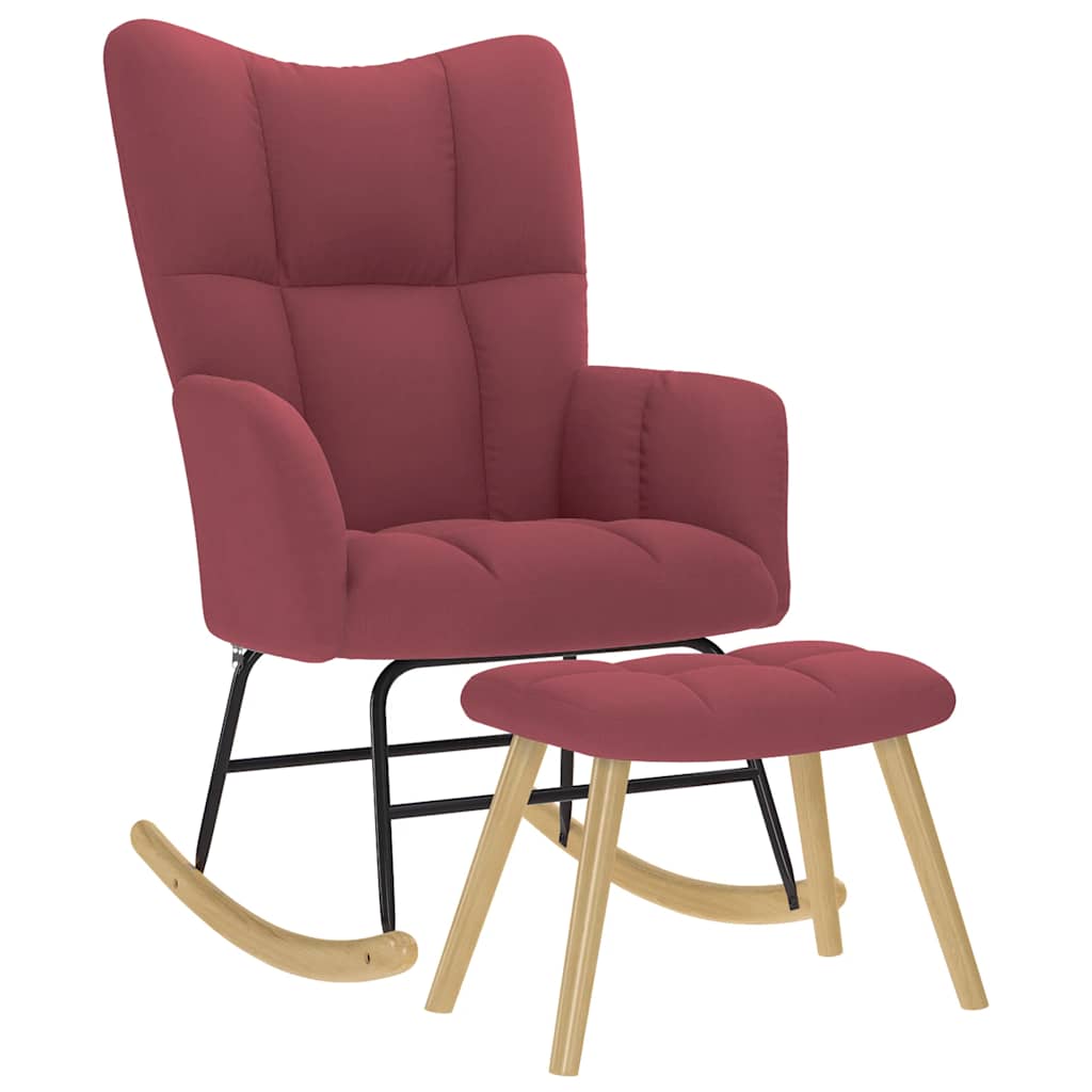 Rocking chair with stool, wine red, fabric