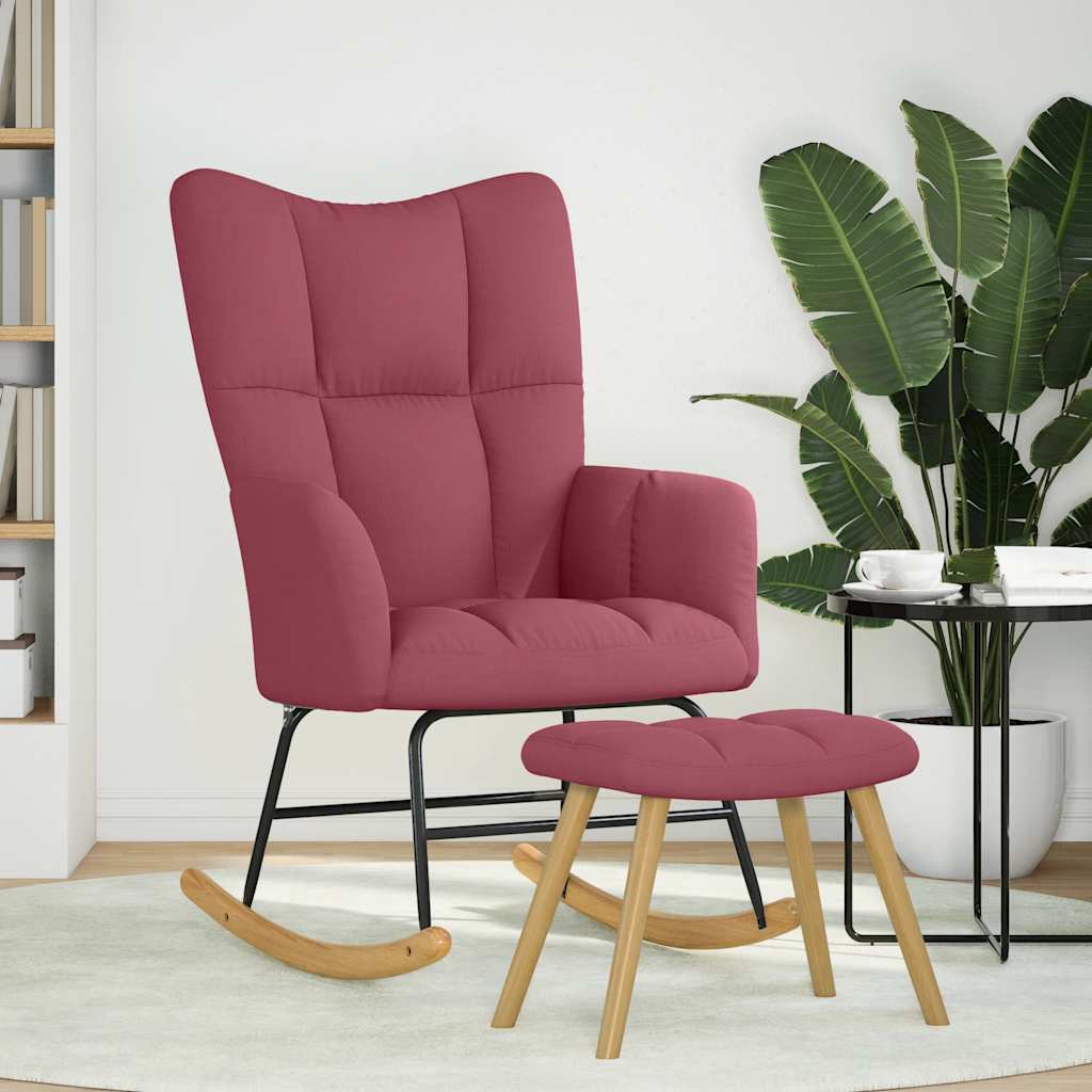 Rocking chair with stool, wine red, fabric