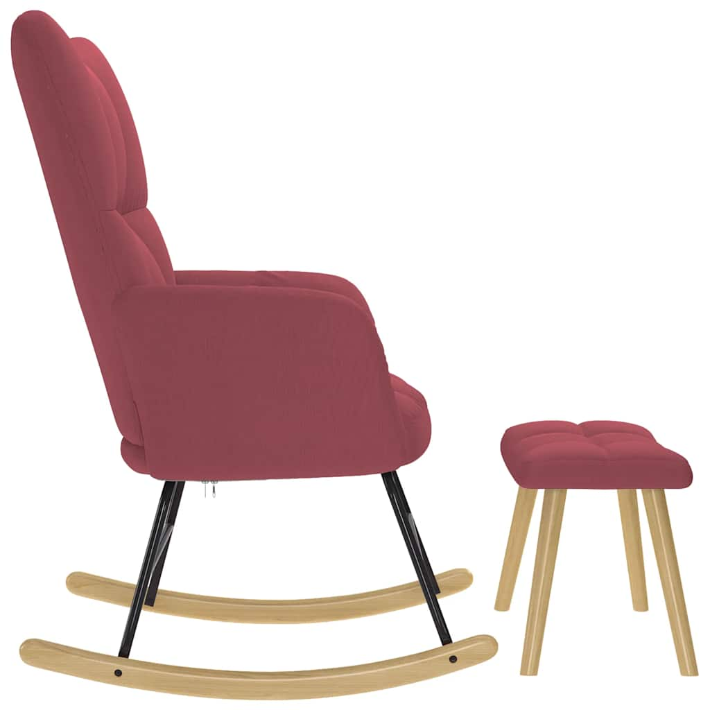 Rocking chair with stool, wine red, fabric