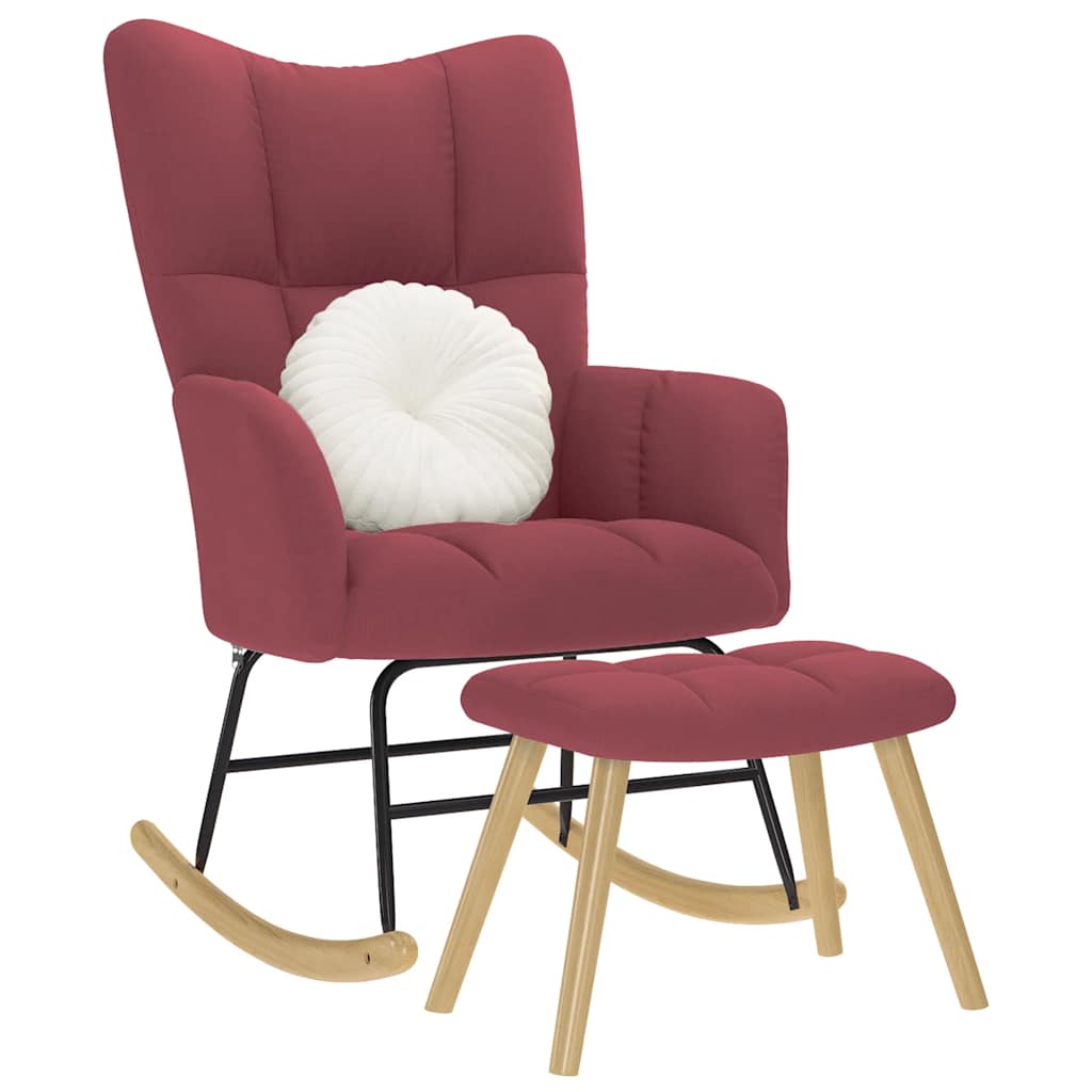 Rocking chair with stool, wine red, fabric