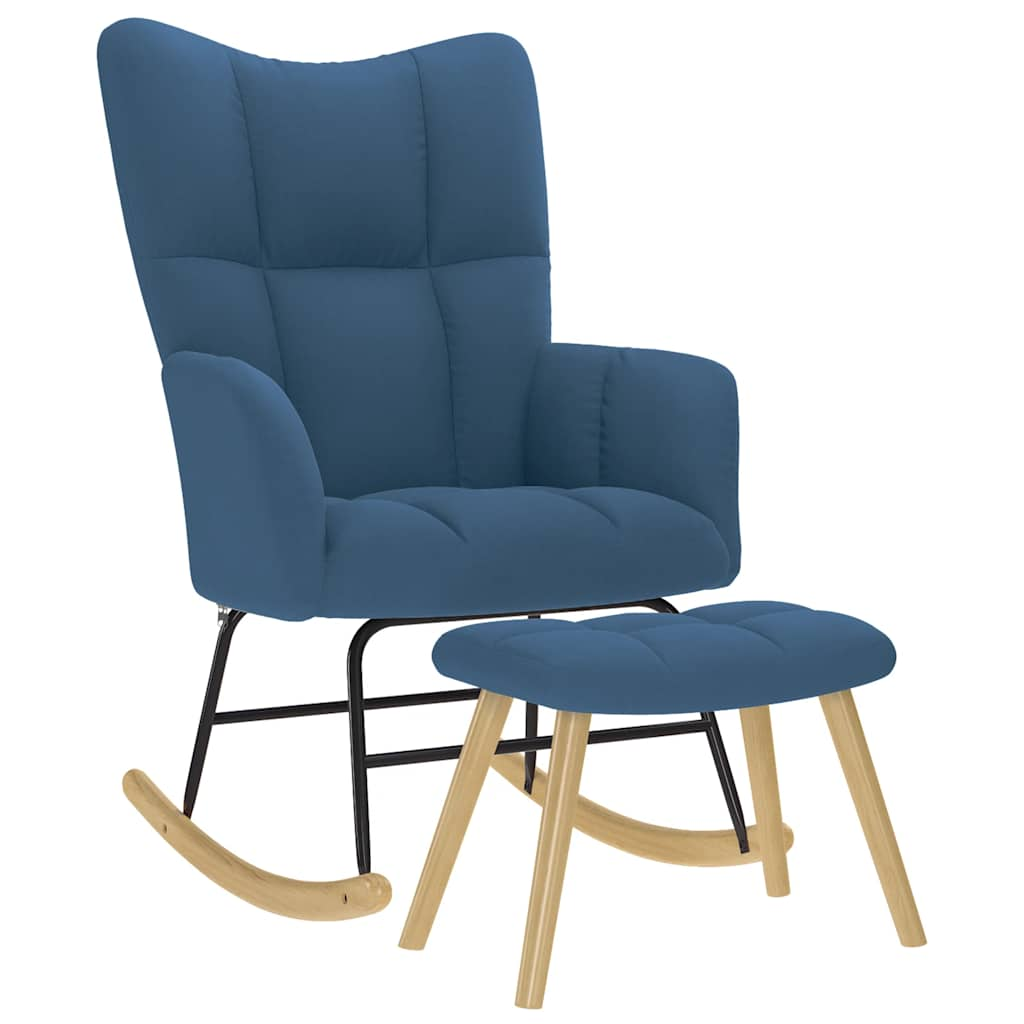 Rocking chair with stool, blue, textile material