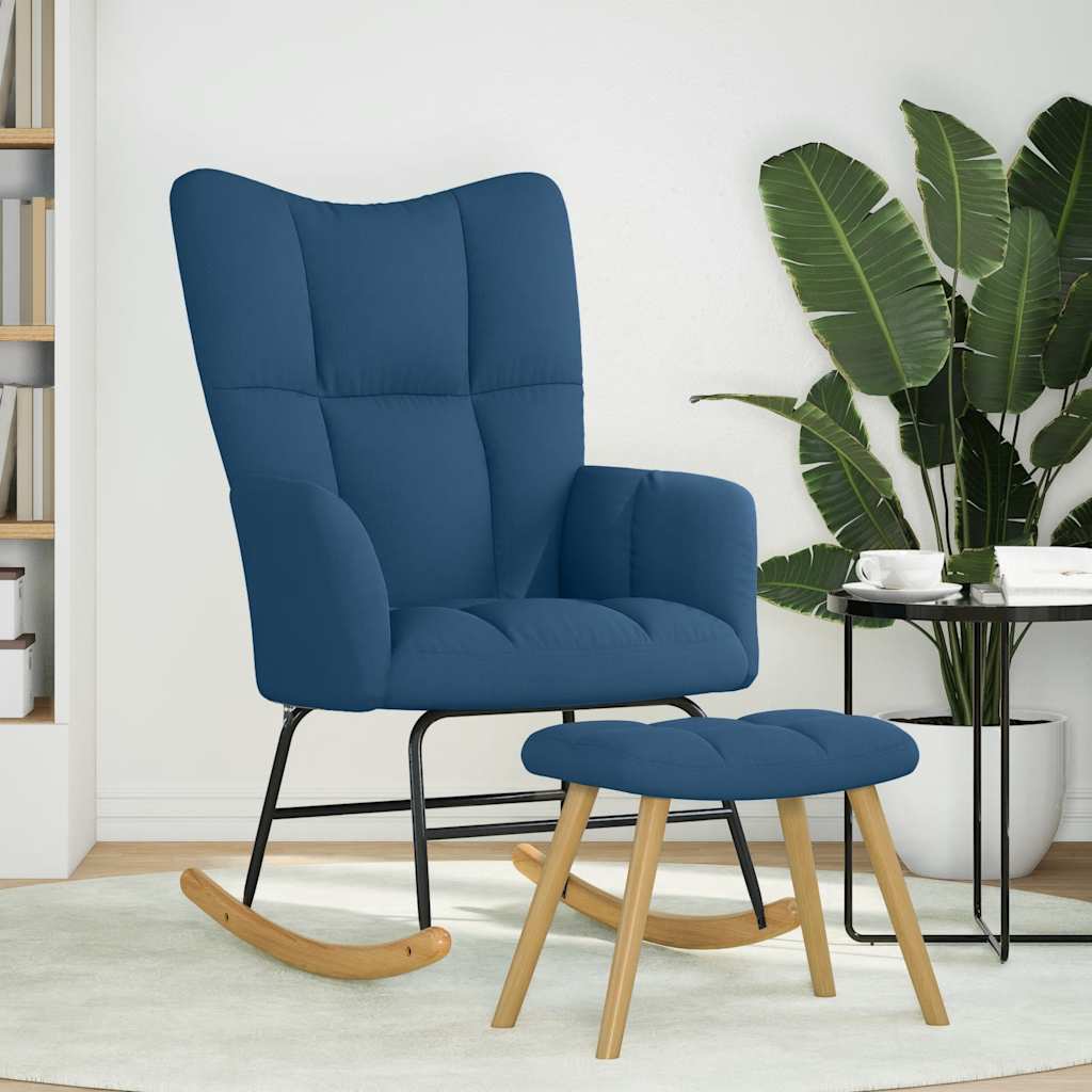 Rocking chair with stool, blue, textile material