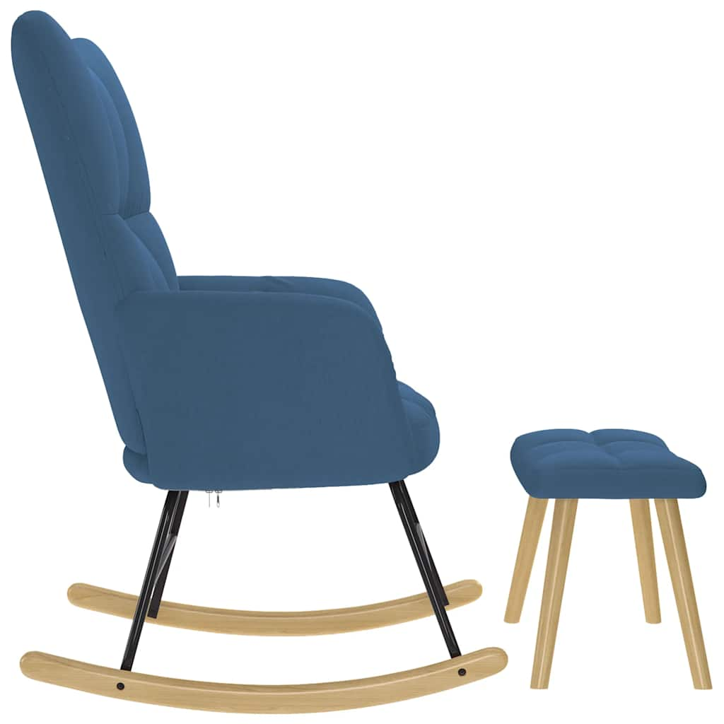 Rocking chair with stool, blue, textile material