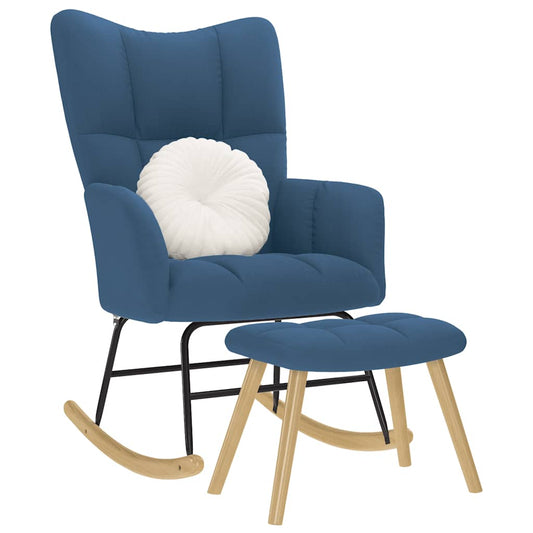 Rocking chair with stool, blue, textile material