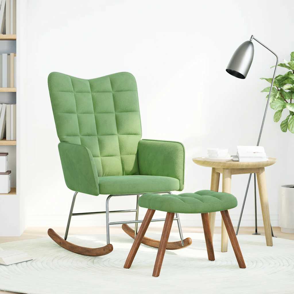 Rocking chair with light green velvet seat