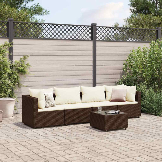 5-piece garden lounger set with cushions, brown, polyrattan