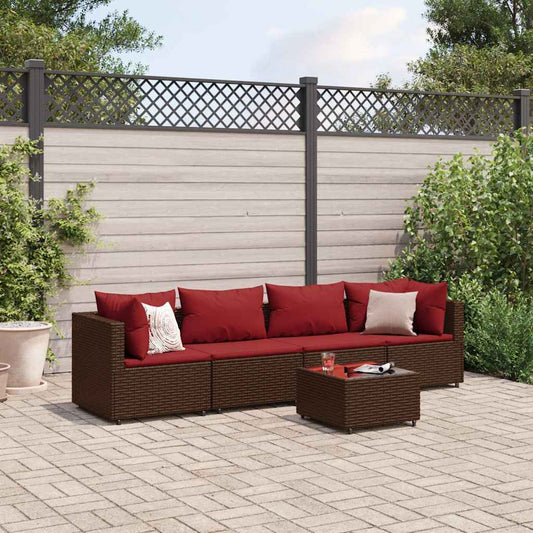 5-piece garden lounger set with cushions, brown, polyrattan