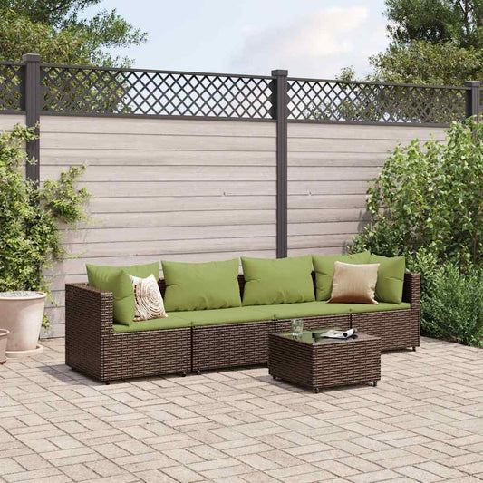 5-piece garden lounger set with cushions, brown, polyrattan