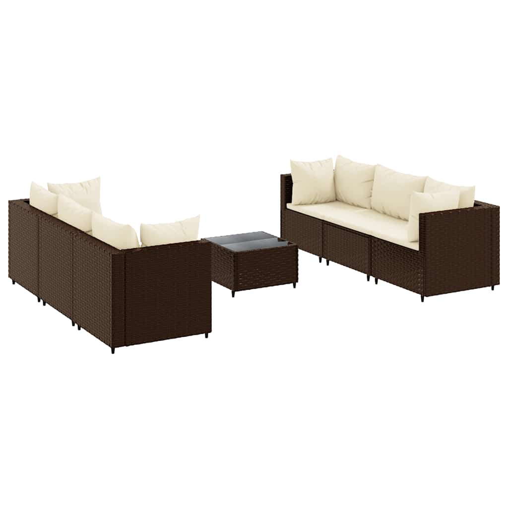 Garden furniture set with cushions, 7 pieces, brown, polyrattan