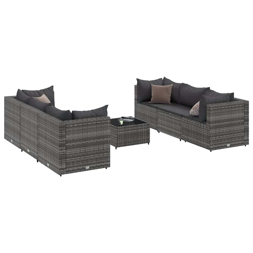 7-piece garden furniture set with cushions, grey, polyrattan