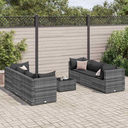 7-piece garden furniture set with cushions, grey, polyrattan