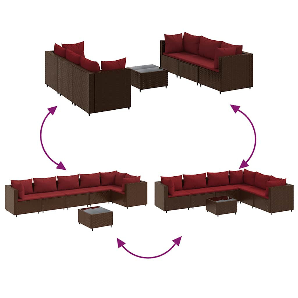 Garden furniture set with cushions, 7 pieces, brown, polyrattan