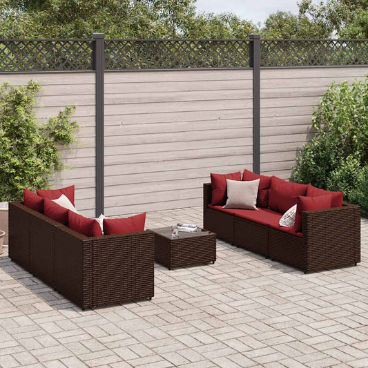 Garden furniture set with cushions, 7 pieces, brown, polyrattan