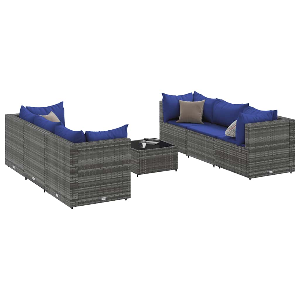 7-piece garden furniture set with cushions, grey, polyrattan