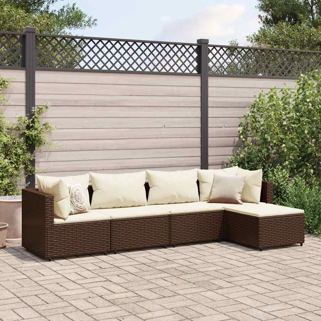 5-piece garden lounger set with cushions, brown, polyrattan