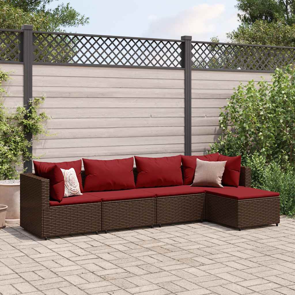 5-piece garden lounger set with cushions, brown, polyrattan