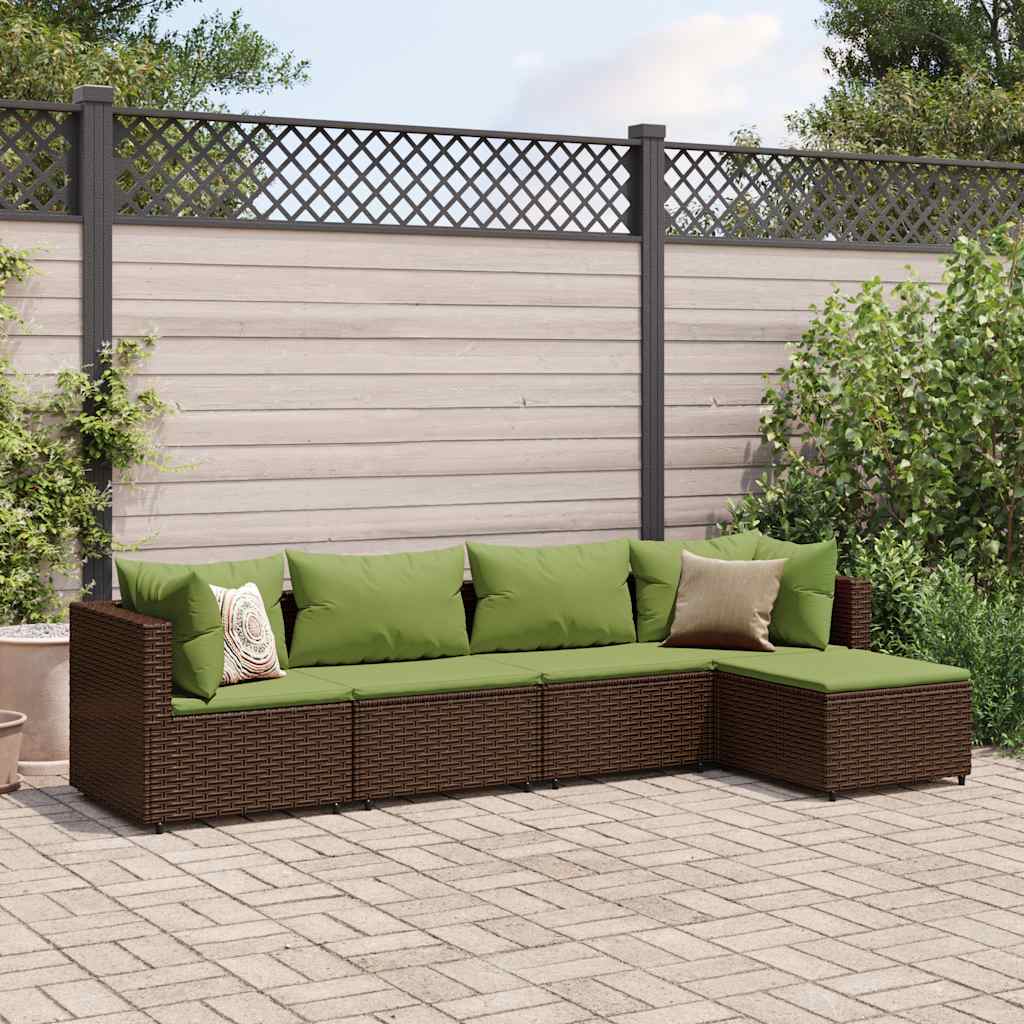 5-piece garden lounger set with cushions, brown, polyrattan