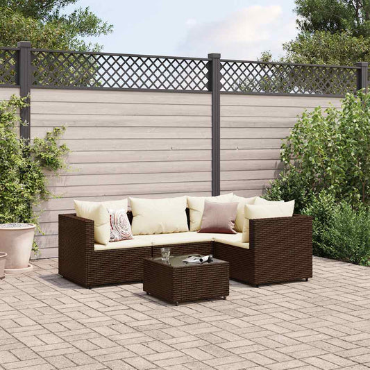 5-piece garden lounger set with cushions, brown, polyrattan