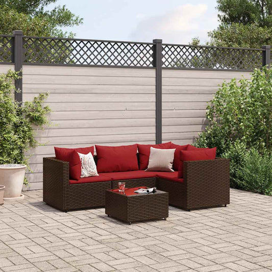 5-piece garden lounger set with cushions, brown, polyrattan