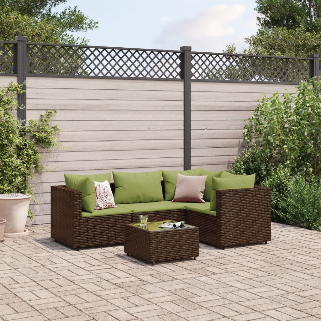 5-piece garden lounger set with cushions, brown, polyrattan