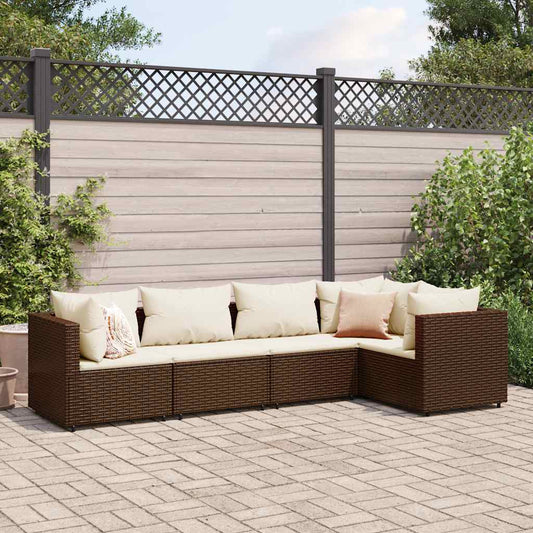 5-piece garden lounger set with cushions, brown, polyrattan