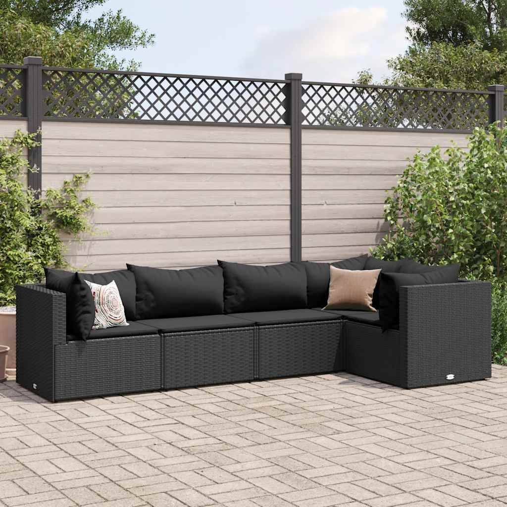 5-piece garden lounger set with cushions, black, polyrattan