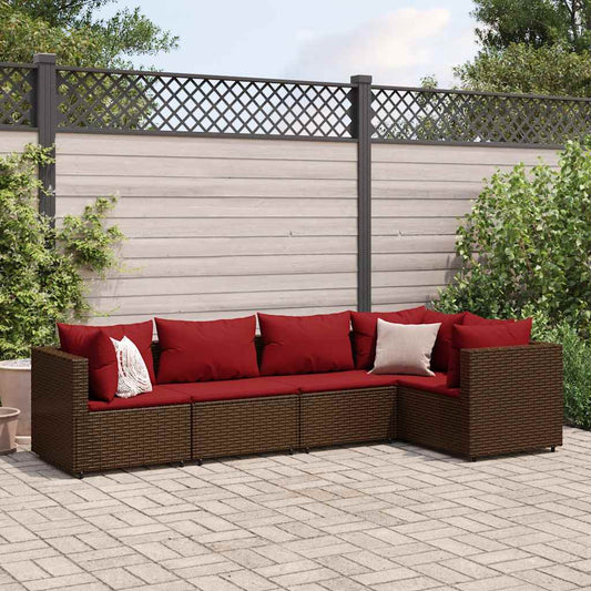 5-piece garden lounger set with cushions, brown, polyrattan