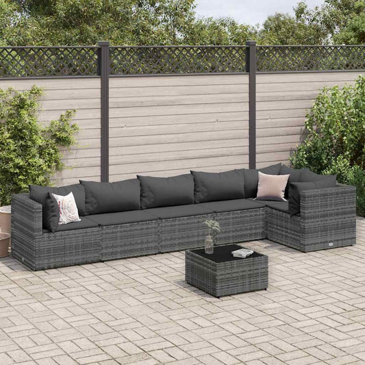 7-piece garden furniture set with cushions, grey, polyrattan