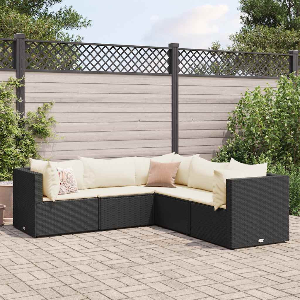 5-piece garden lounger set with cushions, black, polyrattan