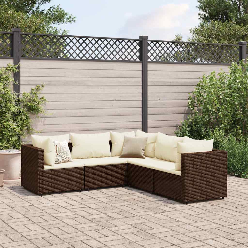 5-piece garden lounger set with cushions, brown, polyrattan